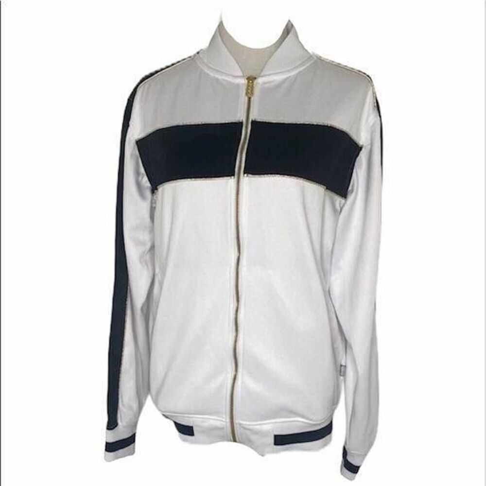 CSG Track Jacket Mens Medium White Black Full Zip Athletic Long Sleeve